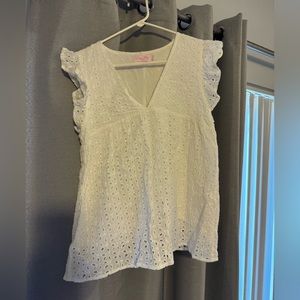 White pink lily eyelet top